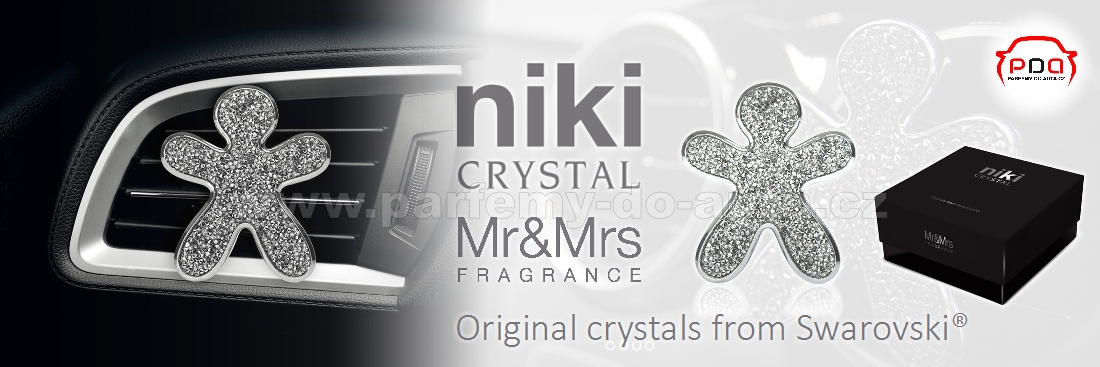 Panáček s kamínky Niki Crystal Silver With Silver Finishing od Mr&Mrs Fragrance vůně do auta s krystaly Swarovski